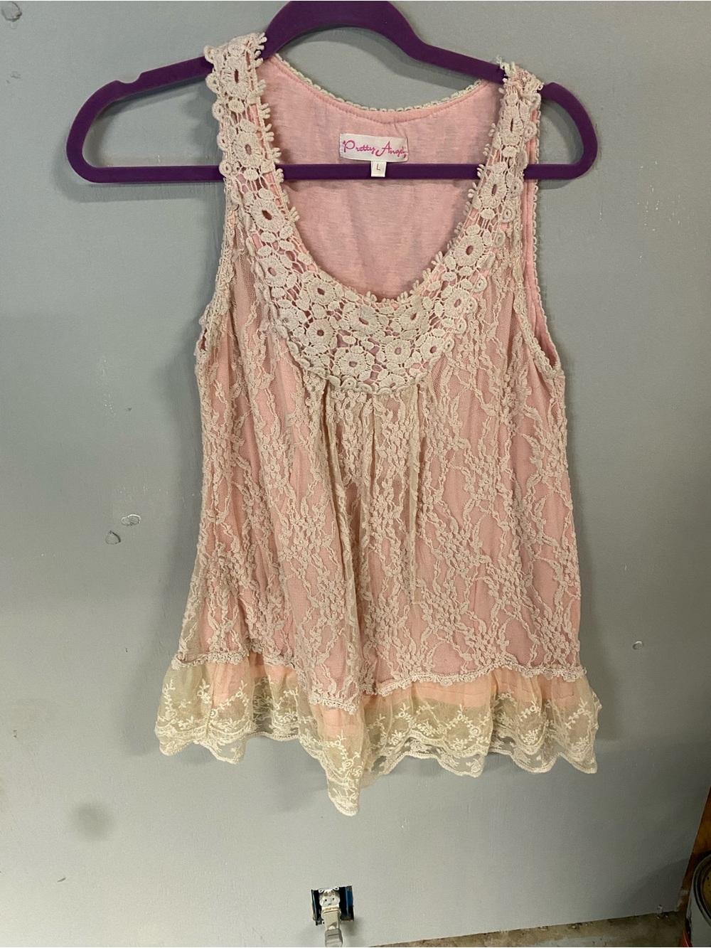 Pretty Angel Blush Pink Tank with Cream Lace Overlay